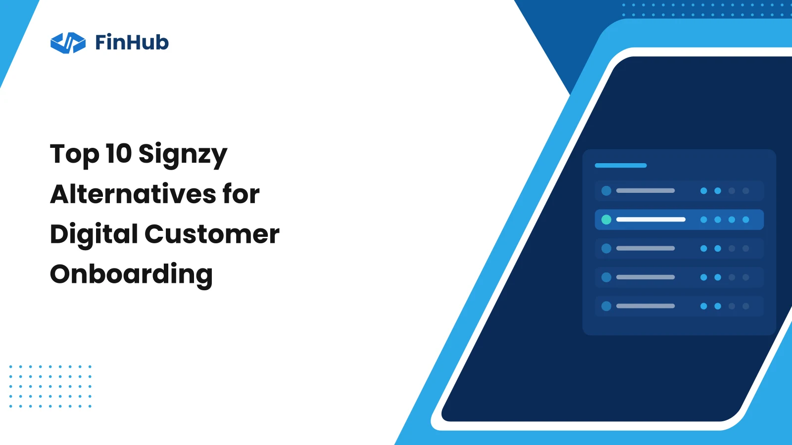 Top 10 Signzy alternatives for digital customer onboarding. A list of vendor rows scored against criteria, with one row highlighted.