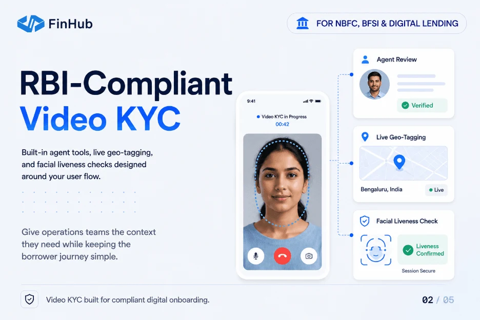 RBI-compliant video KYC: a guided verification session with liveness detection and face matching, meeting the V-CIP requirements for regulated onboarding.
